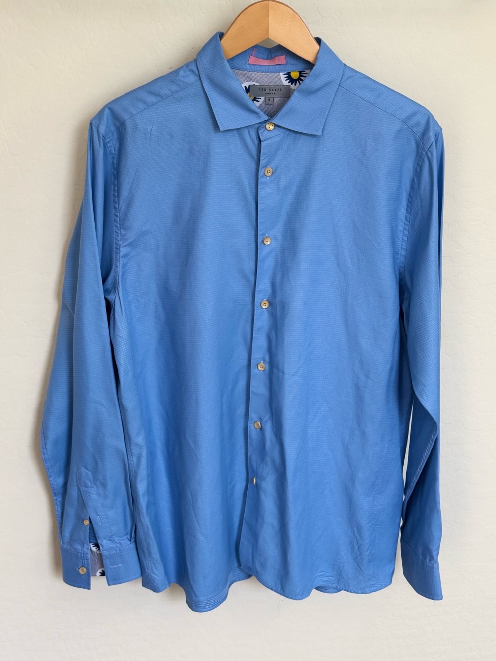 Ted Baker London Men’s Size 5 Blue Micro Dobby Button Down Daisy Trim XL